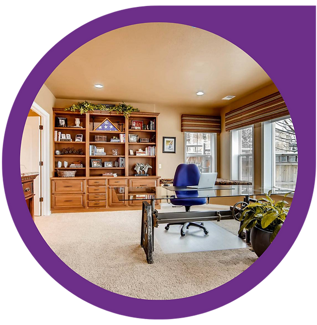 Remodeled home office with built-in cabinetry